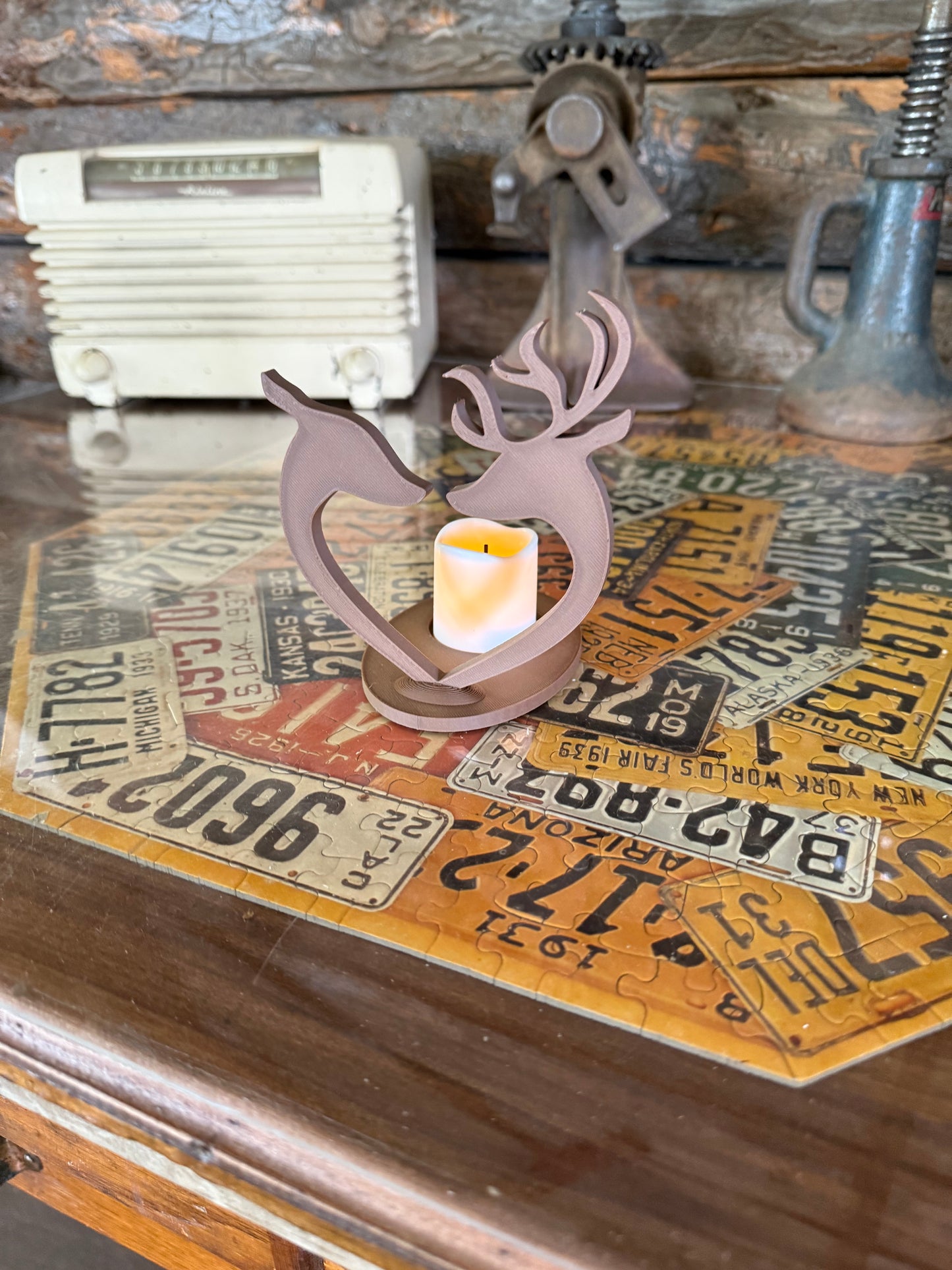 Buck & Doe Heart Candle Holders | 3D Printed Rustic Tea Light Set | Wood PLA | Deer Couple Decor