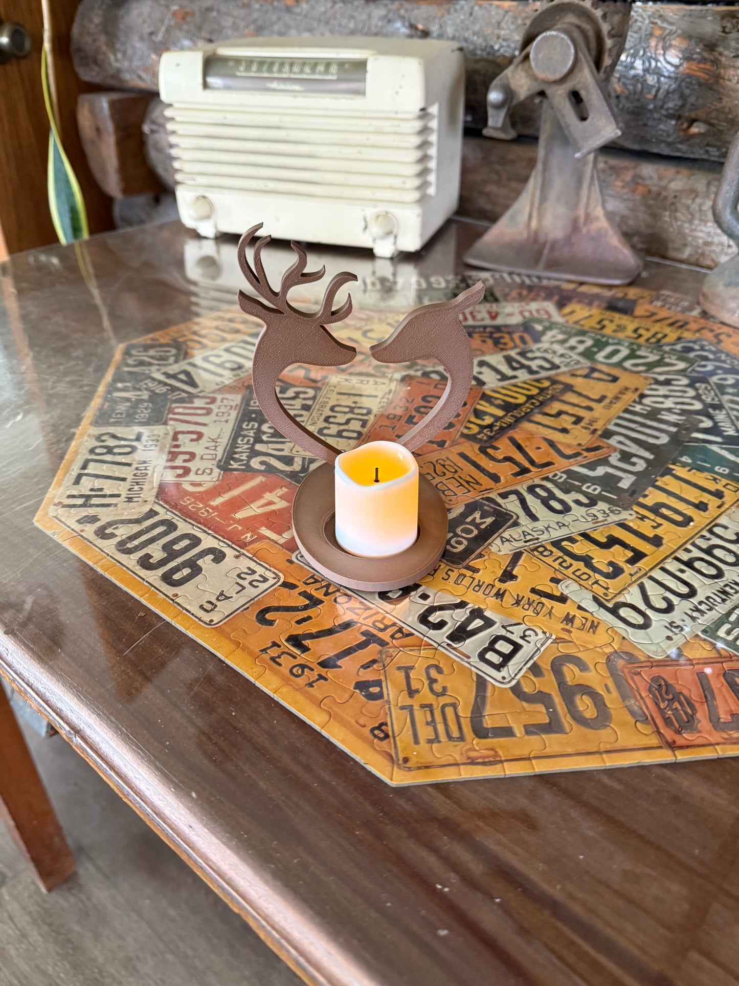 Buck & Doe Heart Candle Holders | 3D Printed Rustic Tea Light Set | Wood PLA | Deer Couple Decor