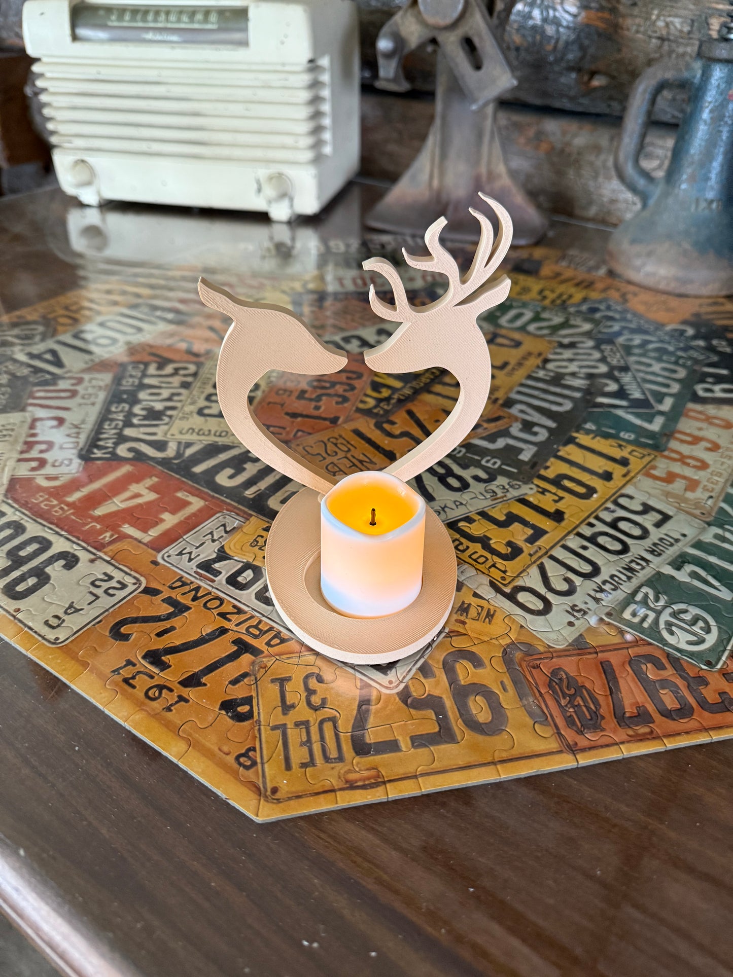 Buck & Doe Heart Candle Holders | 3D Printed Rustic Tea Light Set | Wood PLA | Deer Couple Decor