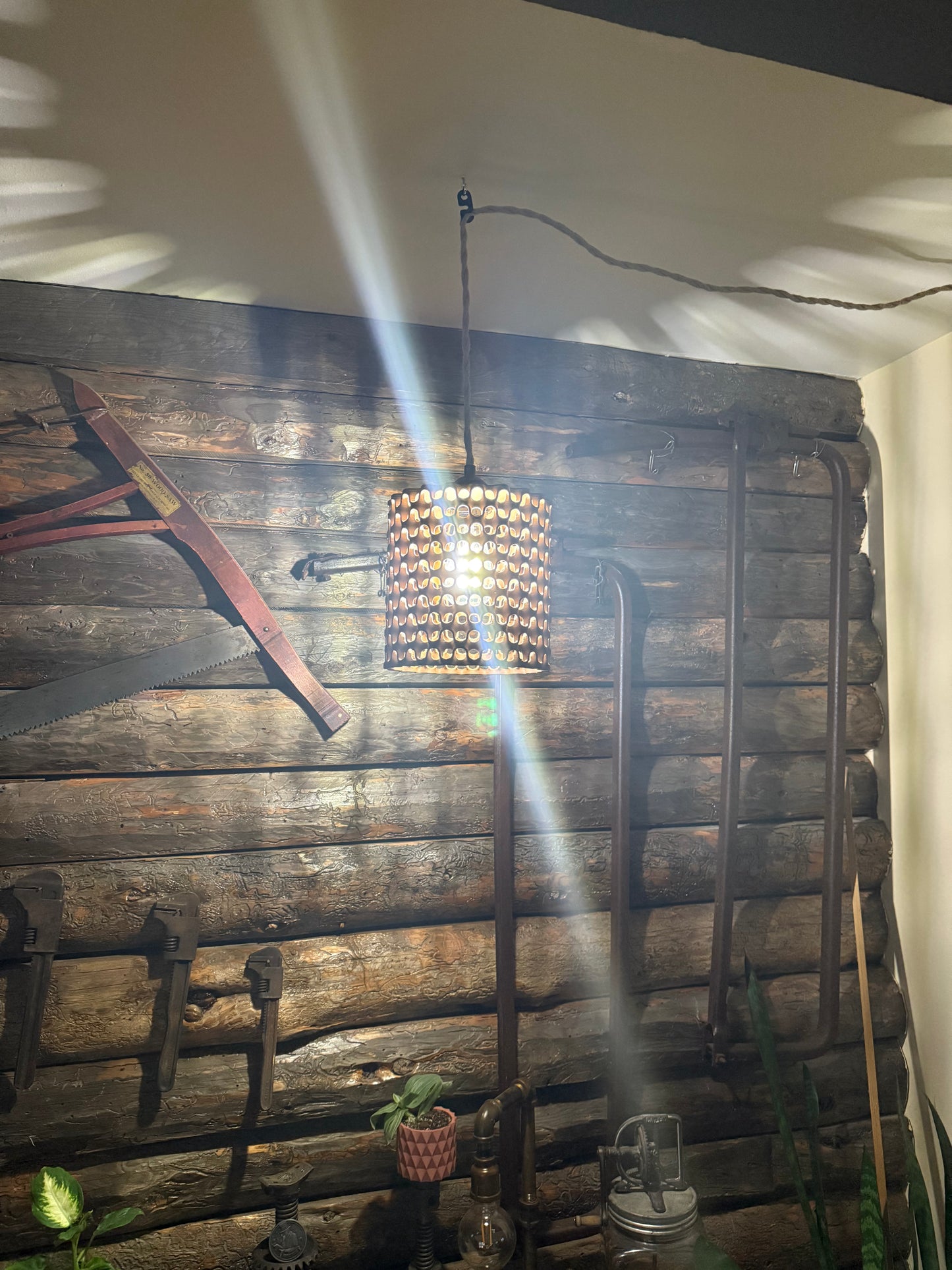 3D Printed Hanging Pendant Lamp – Rustic Honeycomb Design