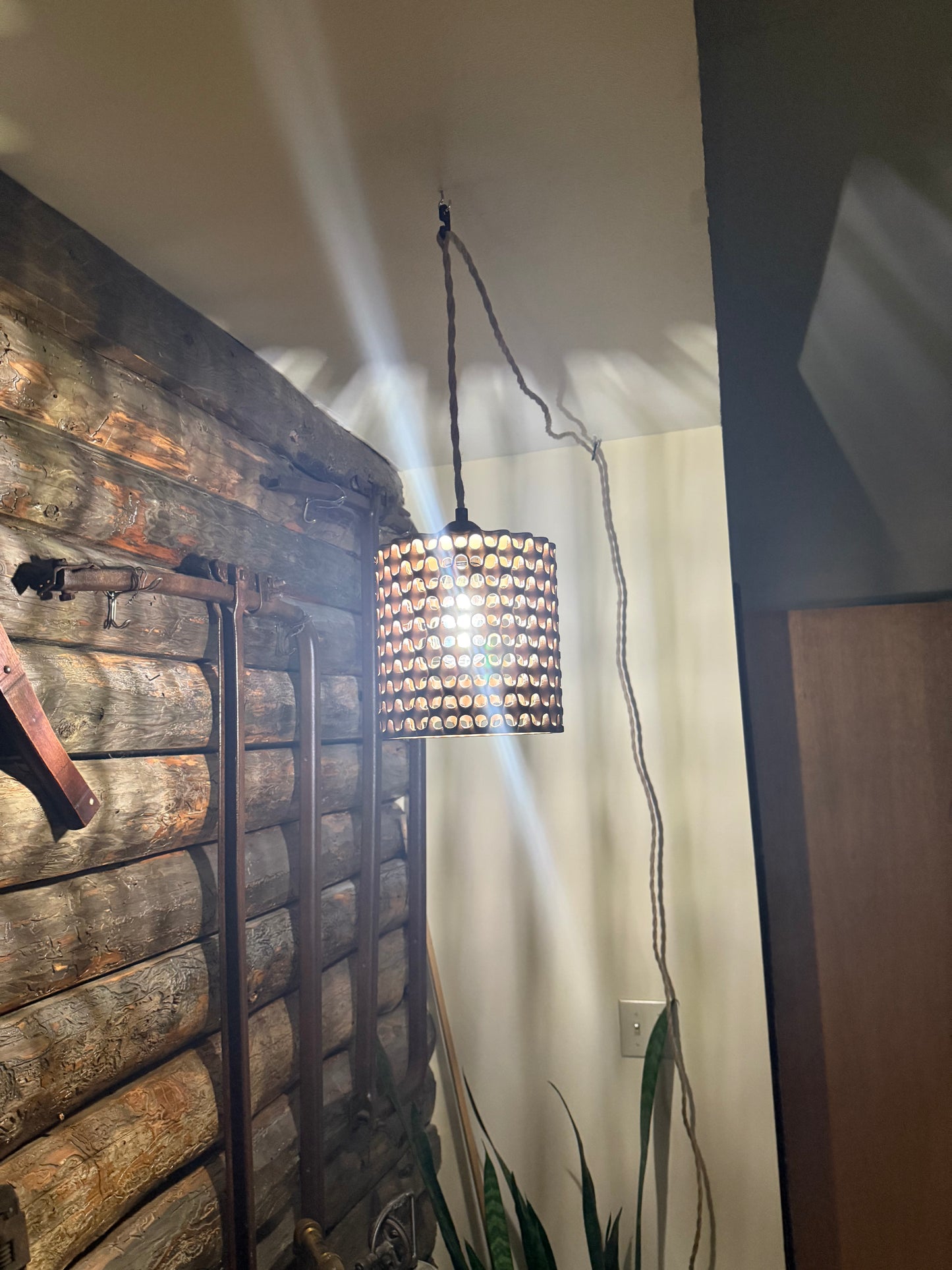 3D Printed Hanging Pendant Lamp – Rustic Honeycomb Design