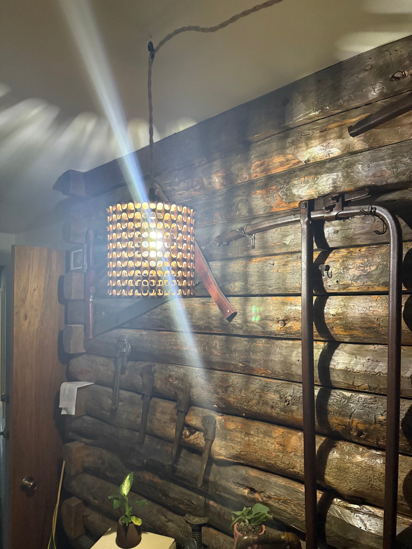 3D Printed Hanging Pendant Lamp – Rustic Honeycomb Design