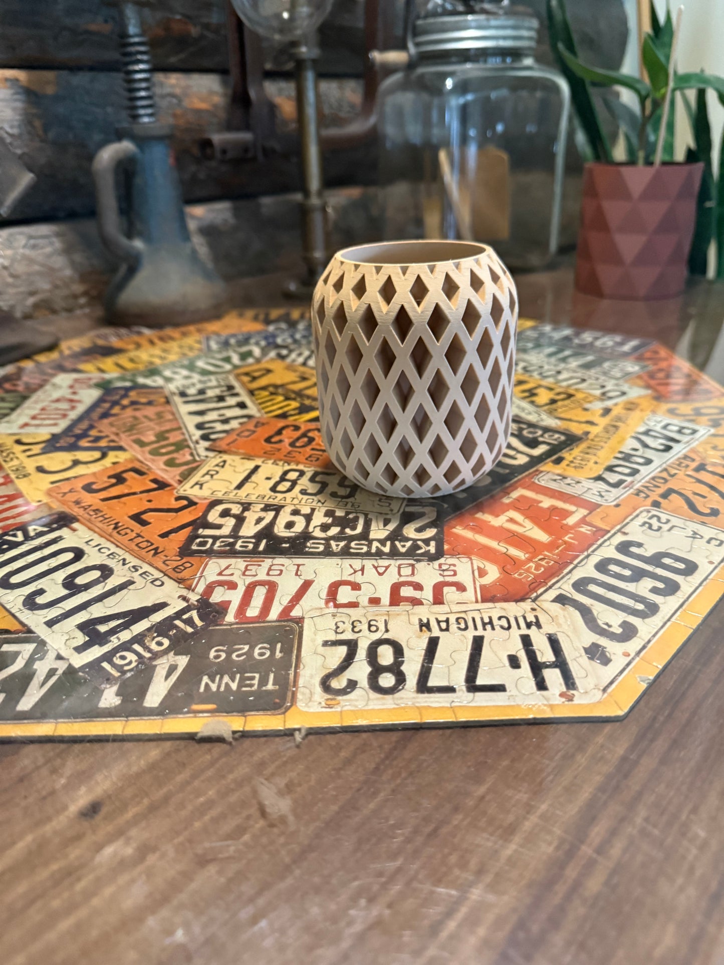 Geometric 3D Printed Pen Holder – Modern PLA Wood Style Desk Organizer
