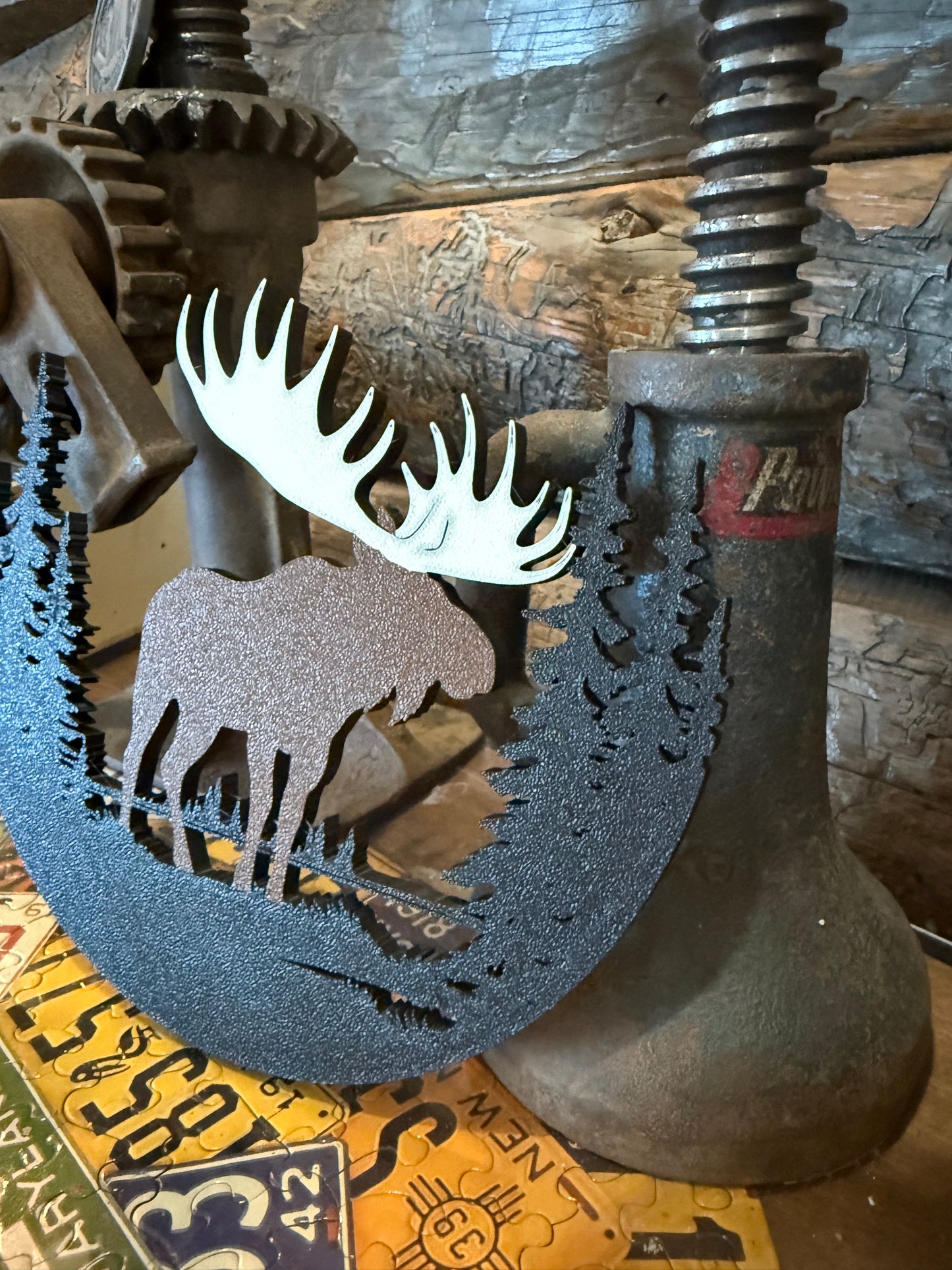 Rustic Moose and Pine Tree Silhouette Wall Art – Handmade Cabin Décor