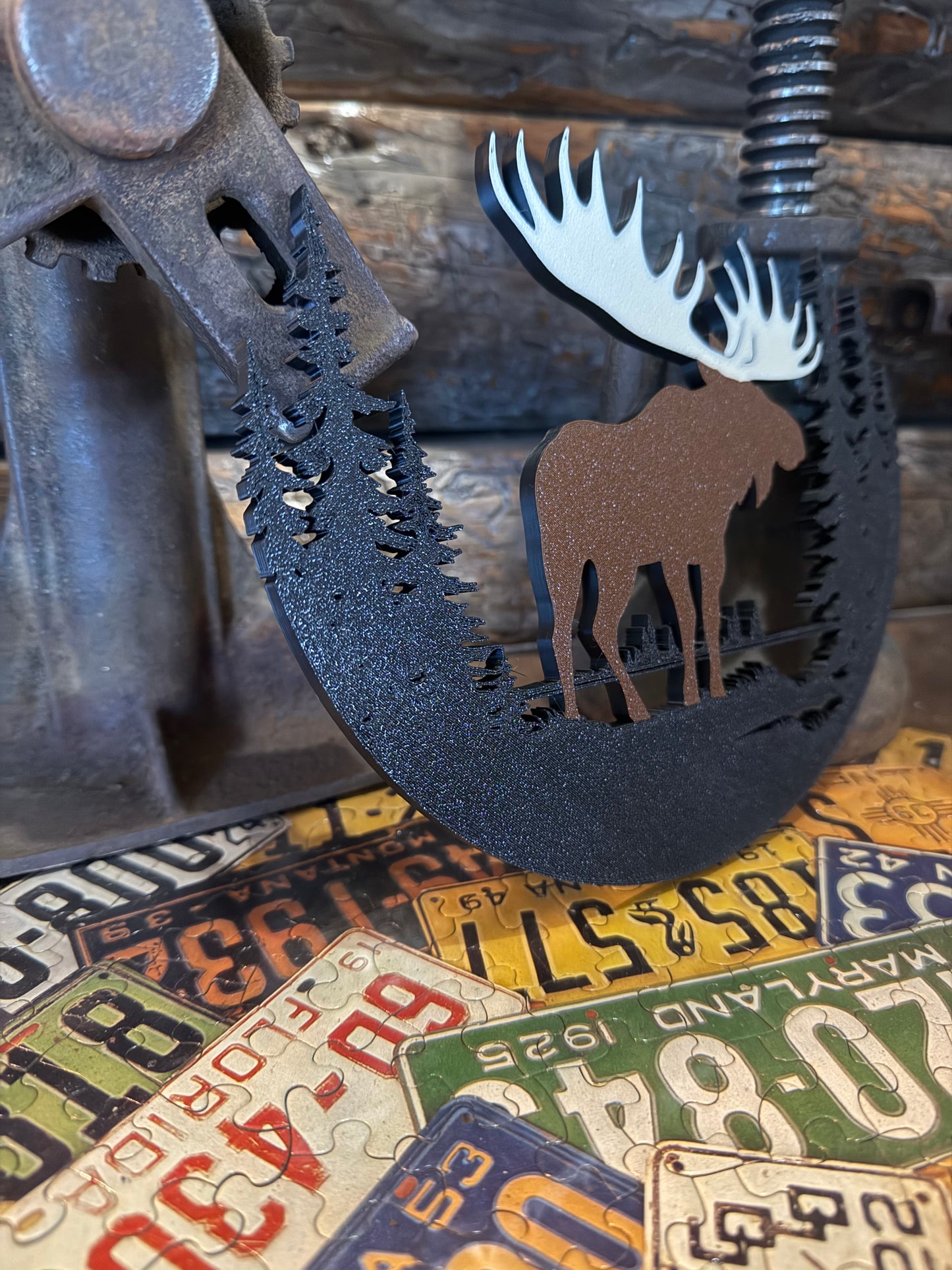 Rustic Moose and Pine Tree Silhouette Wall Art – Handmade Cabin Décor