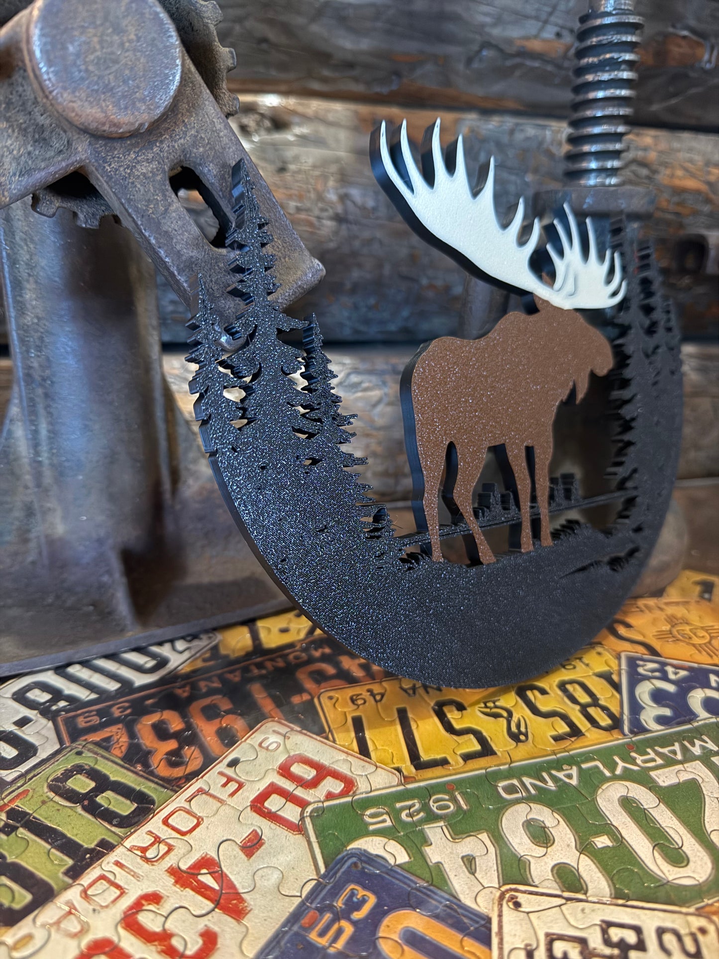Rustic Moose and Pine Tree Silhouette Wall Art – Handmade Cabin Décor