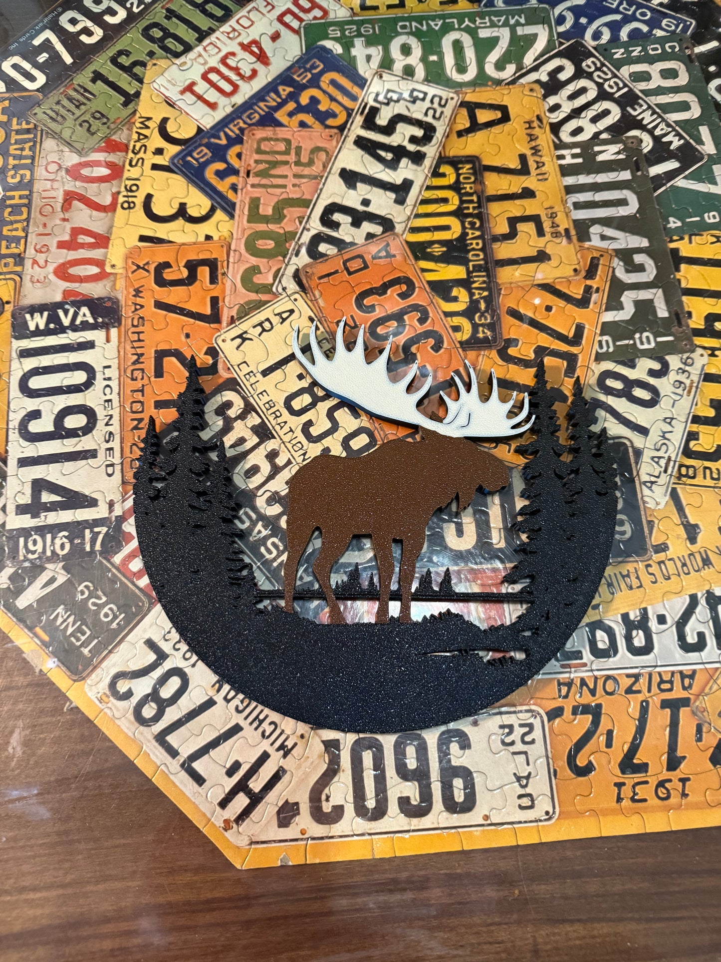 Rustic Moose and Pine Tree Silhouette Wall Art – Handmade Cabin Décor