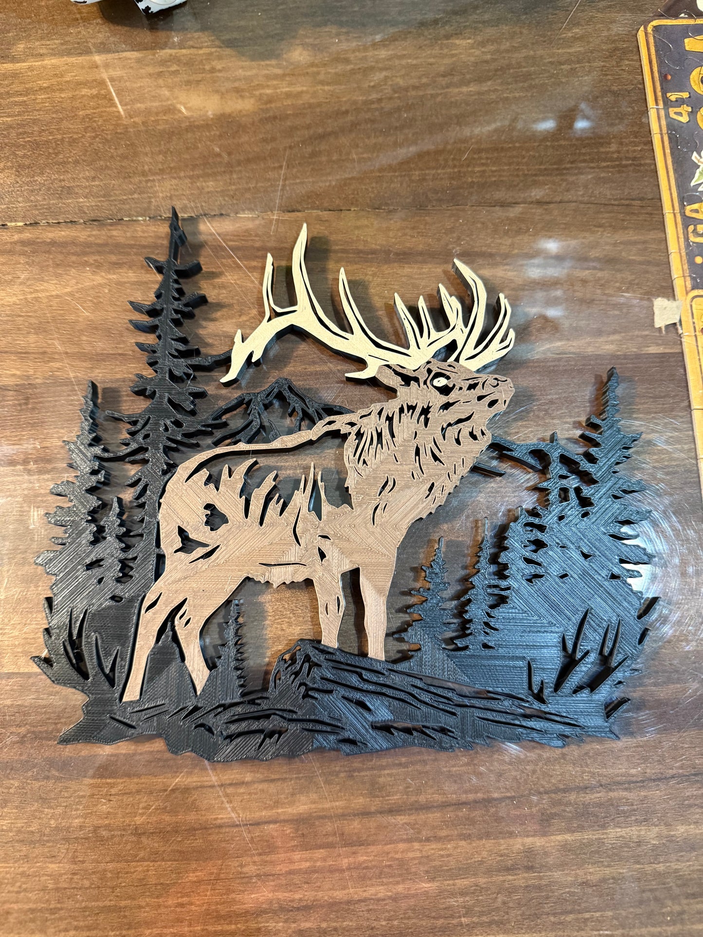 Rustic Elk & Forest Scene Wall Art – 3D Layered Woodland Decor