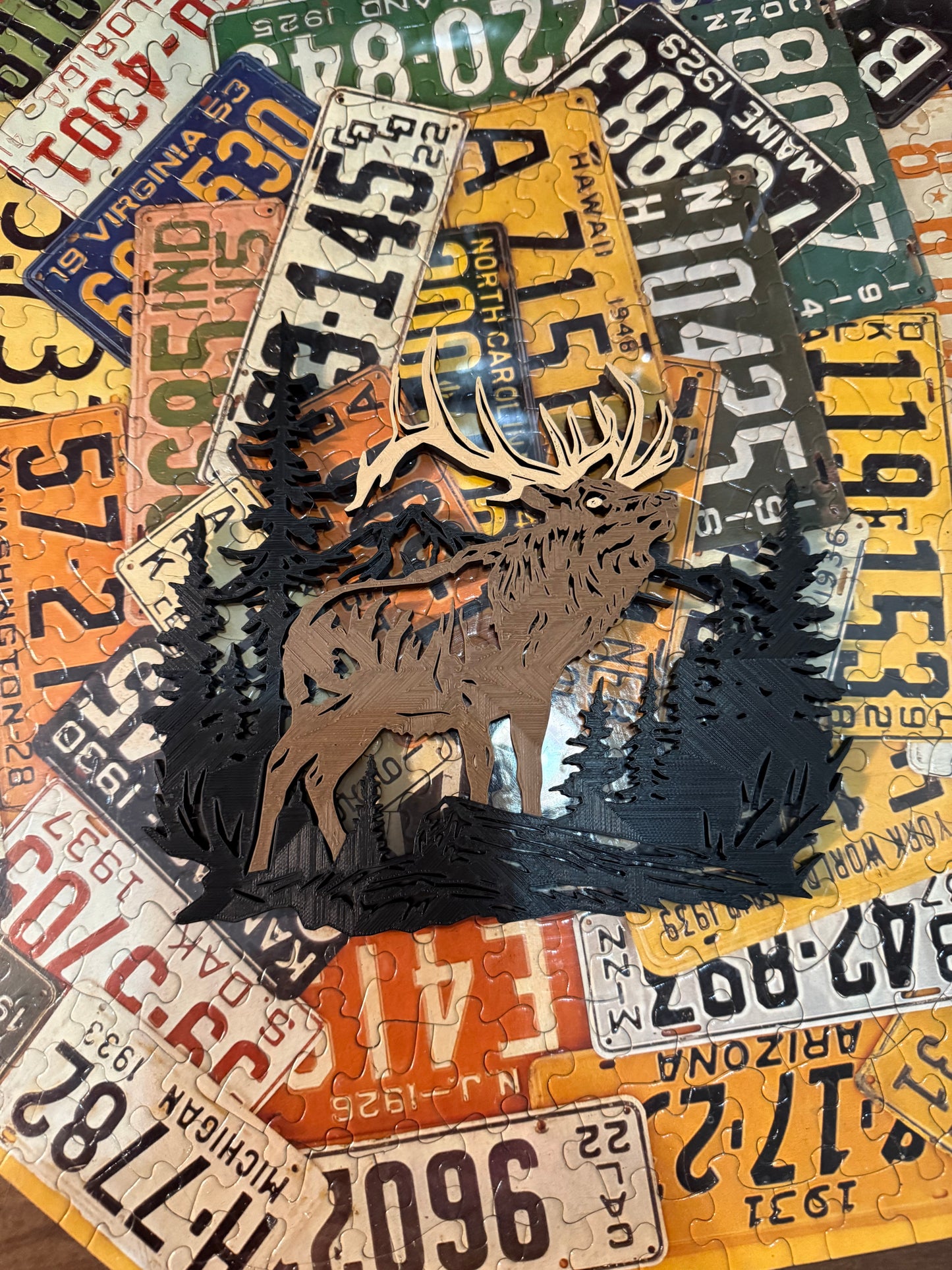 Rustic Elk & Forest Scene Wall Art – 3D Layered Woodland Decor