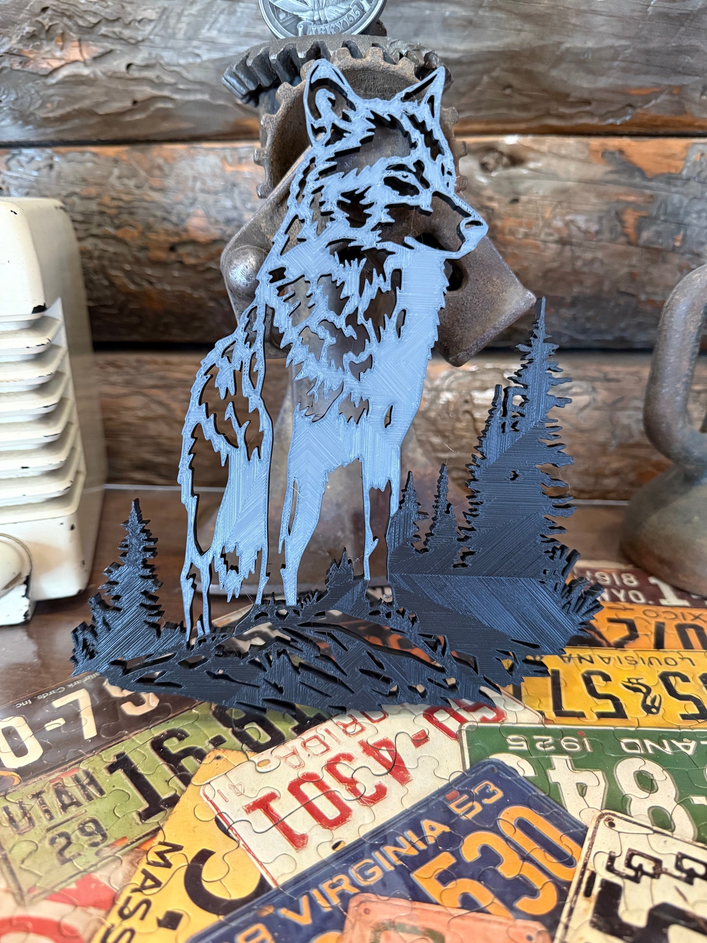 3D Printed Wolf Wall Art β Rustic Cabin & Lodge Decor | Wolf Silhouette | Wildlife Nature Scene | Farmhouse, Mountain, Woodland Gift