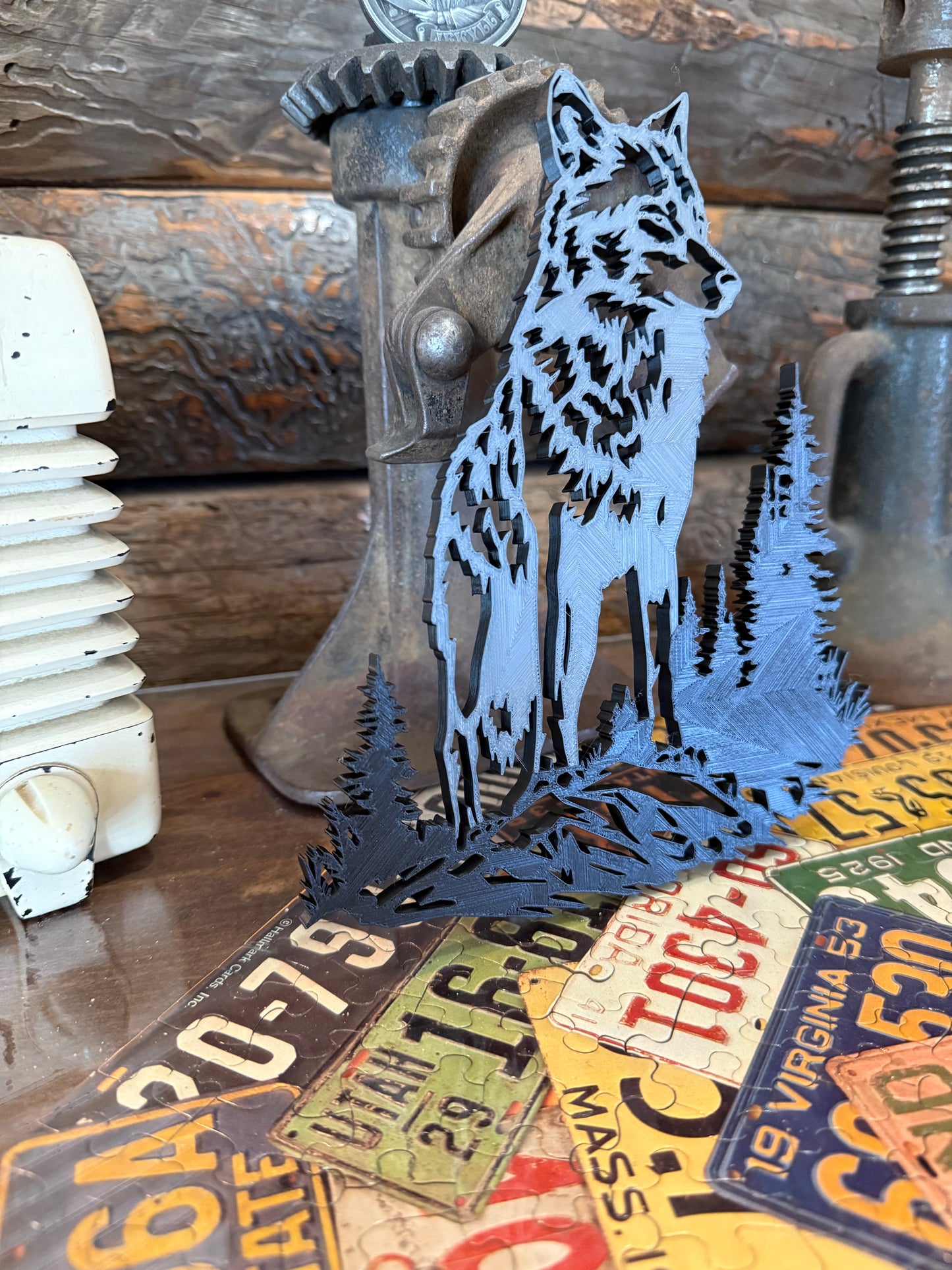3D Printed Wolf Wall Art β Rustic Cabin & Lodge Decor | Wolf Silhouette | Wildlife Nature Scene | Farmhouse, Mountain, Woodland Gift
