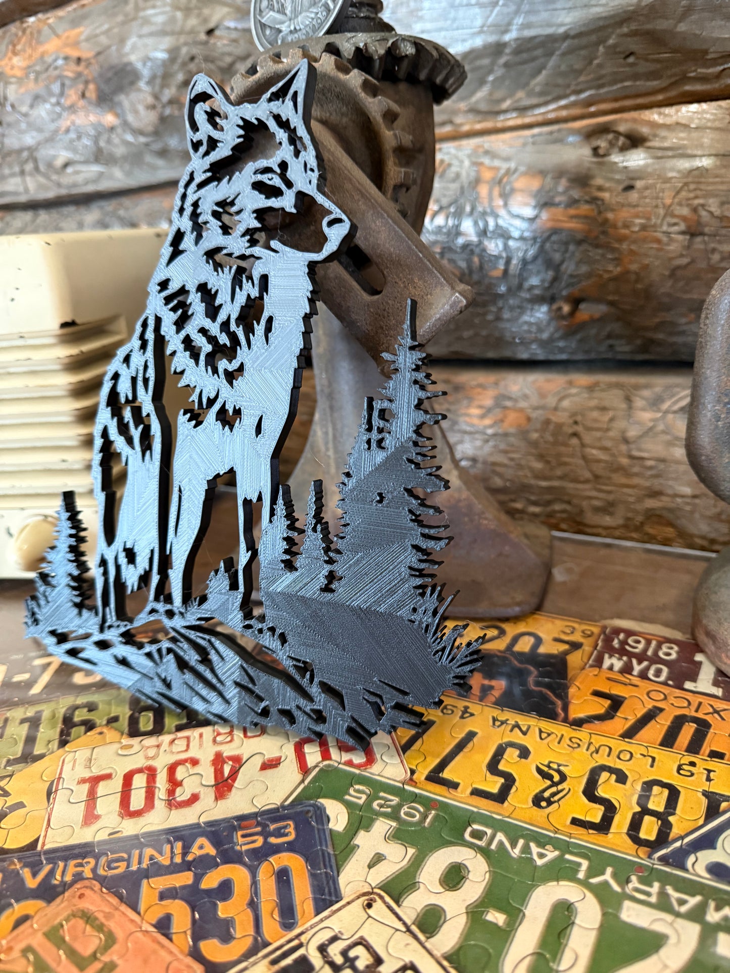 3D Printed Wolf Wall Art β Rustic Cabin & Lodge Decor | Wolf Silhouette | Wildlife Nature Scene | Farmhouse, Mountain, Woodland Gift