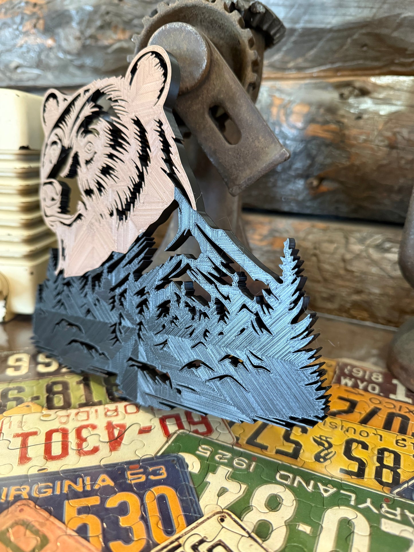 π» 3D Printed Bear Mountain Wall Art β Rustic Cabin Decor