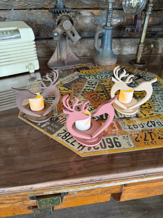 Buck & Doe Heart Candle Holders | 3D Printed Rustic Tea Light Set | Wood PLA | Deer Couple Decor