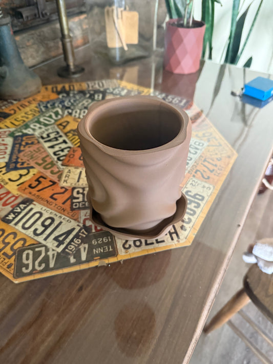 3D Printed Crumpled Planter – Modern Organic Pot with Saucer