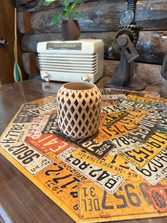 Geometric 3D Printed Pen Holder – Modern PLA Wood Style Desk Organizer