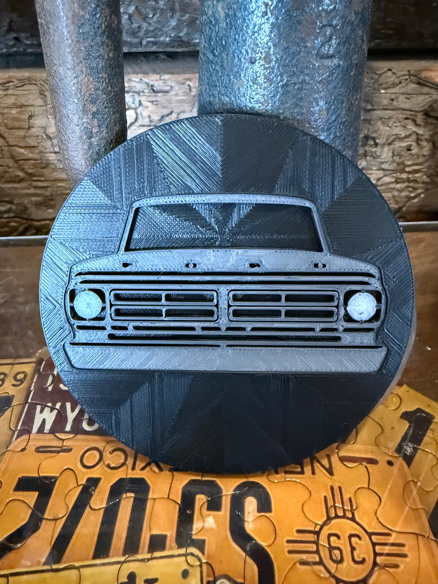 1972 Ford Truck Coaster Set of 4 – Vintage Pickup Grill Design, 3D Printed Automotive Drink Coasters