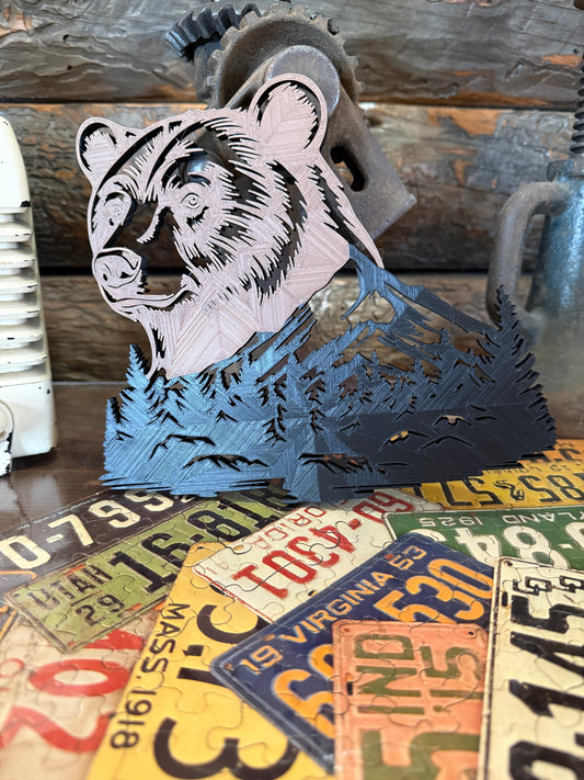🐻 3D Printed Bear Mountain Wall Art – Rustic Cabin Decor