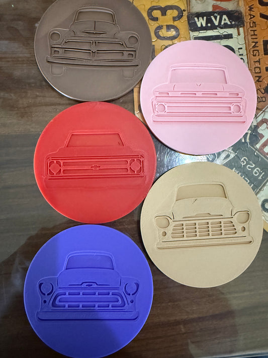 Chevy Truck Coaster Set – 3D Printed Vintage Front-End Designs – Classic Chevrolet Gift – Retro Garage Decor