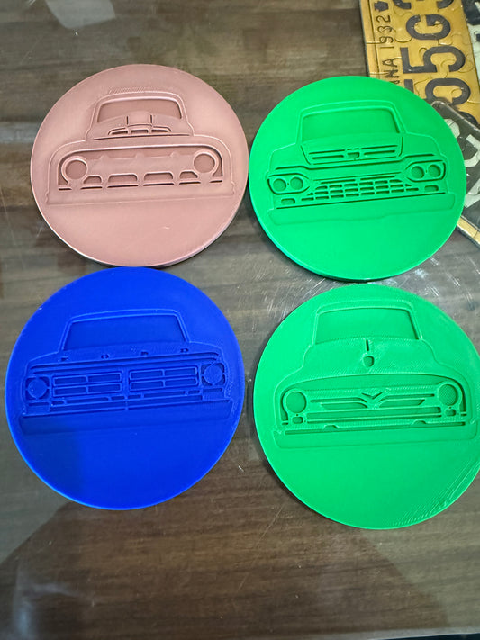 Vintage Ford Truck Coaster Set – 3D Printed – Retro Car Front Designs – Classic Auto Decor – Gift for Car Enthusiasts
