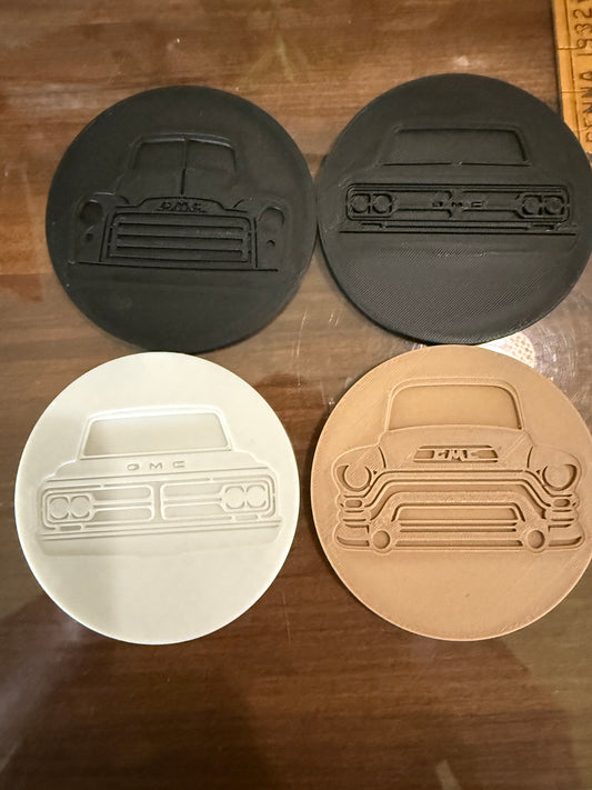 GMC Truck Coaster Set – 3D Printed Retro Front-End Designs – Classic Auto Decor – Gift for Truck Lovers